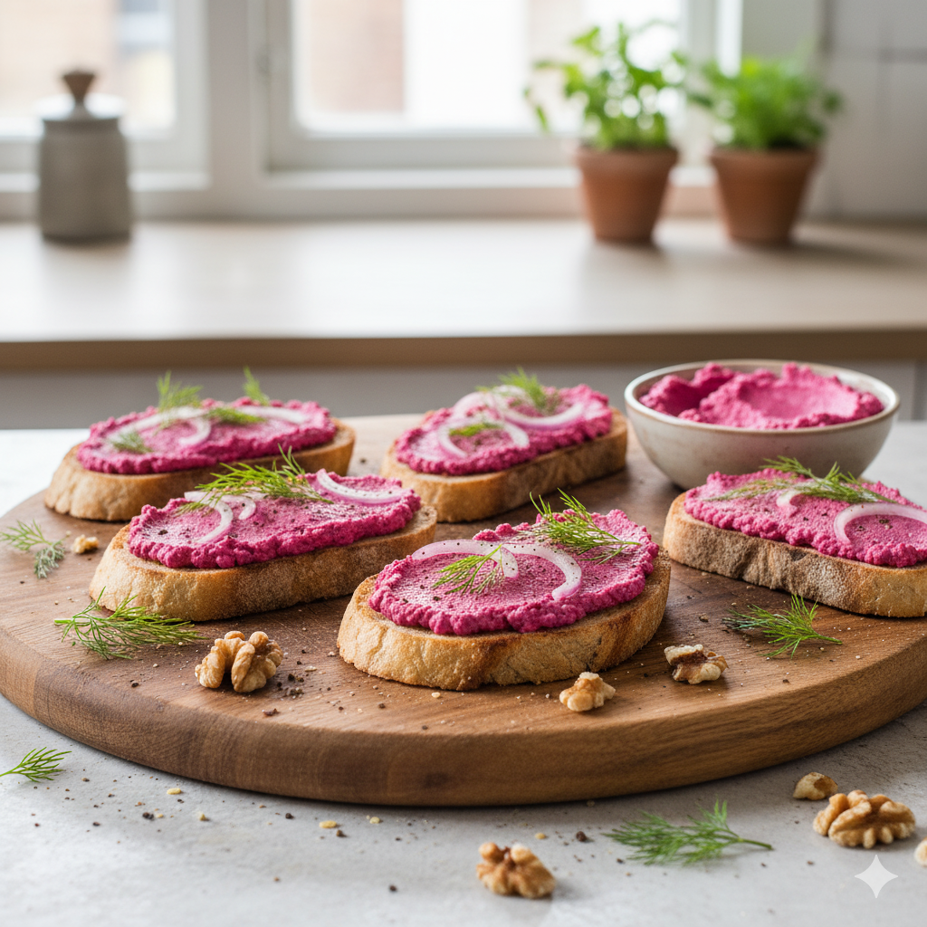 Torradas com Patê de Ricota e Beterraba